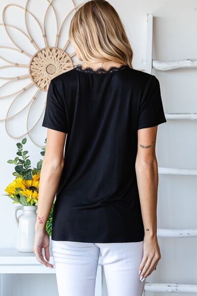 Heimish Lace Detail V-Neck Short Sleeve T-Shirt