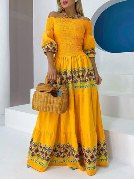 Ethnic Printed Drape Hem Floor-Length Dress
